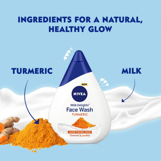 NIVEA Milk Delights Turmeric Face Wash 100ml | With Milk and Turmeric| Reduces 99.9% Pimple Causing Bacteria | Best Suited pH for Skin | All Skin Types