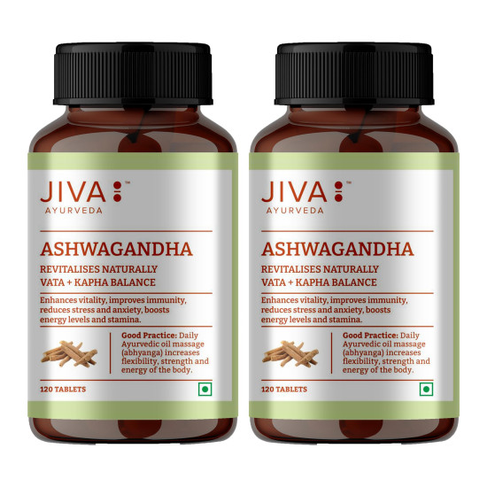Jiva Ashwagandha Tablets 500mg | Pure Herbs Used | 100% Pure & Natural - 120 Tablet In Each (Pack of 2)