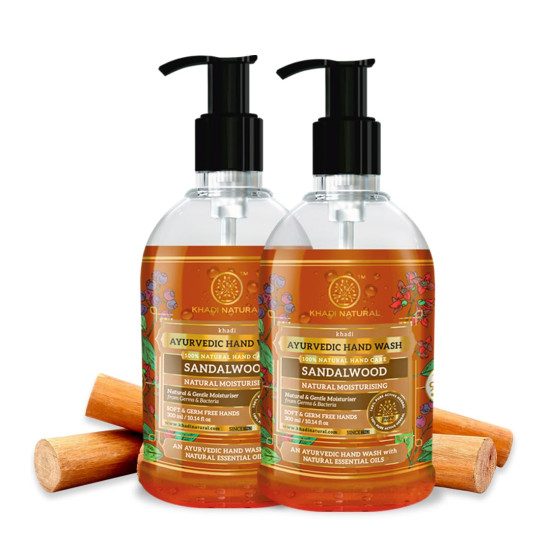Khadi Natural Sandalwood Hand Wash | Ayurvedic Handwash for Clean Hands | Naturally Moisturizing Hand Wash | For Soft & Germ Free Hand | Suitable for All Skin Types| Pack of 2(210ml*2) (420ml)