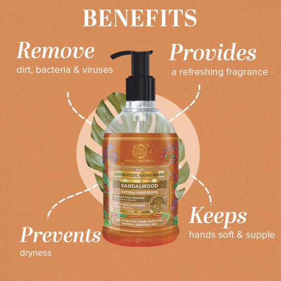 Khadi Natural Sandalwood Hand Wash | Ayurvedic Handwash for Clean Hands | Naturally Moisturizing Hand Wash | For Soft & Germ Free Hand | Suitable for All Skin Types| Pack of 2(210ml*2) (420ml)