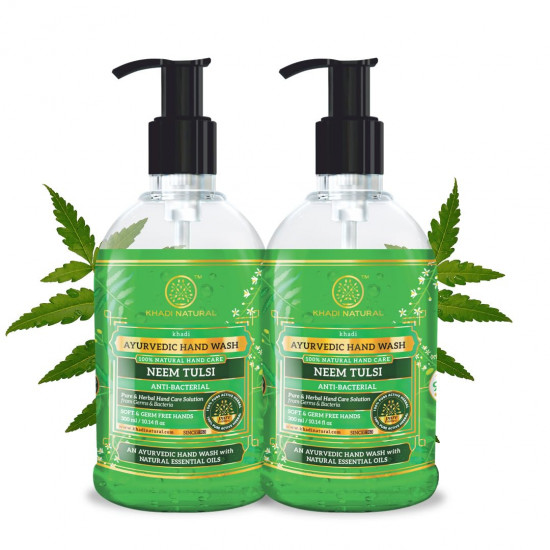 Khadi Natural Hand Wash Neem| Ayurvedic Handwash for Clean Hands | Anti bacterial Hand Wash | For Soft & Germ Free Hand | Gentle Hand Wash | Suitable for All Skin Types| Pack of 2(300ml*2) (600ml)