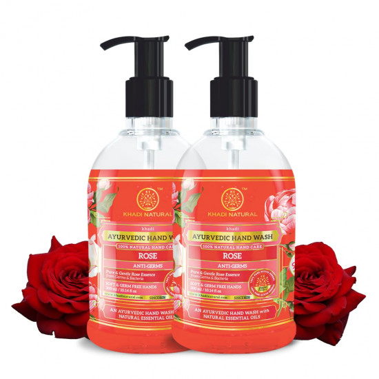Khadi Natural Handwash| Rose fragrance| Keeps skin hydrated| Maintains natural pH balance| Rebalances dry and sensitive skin| Pack of 2 (300 ml)