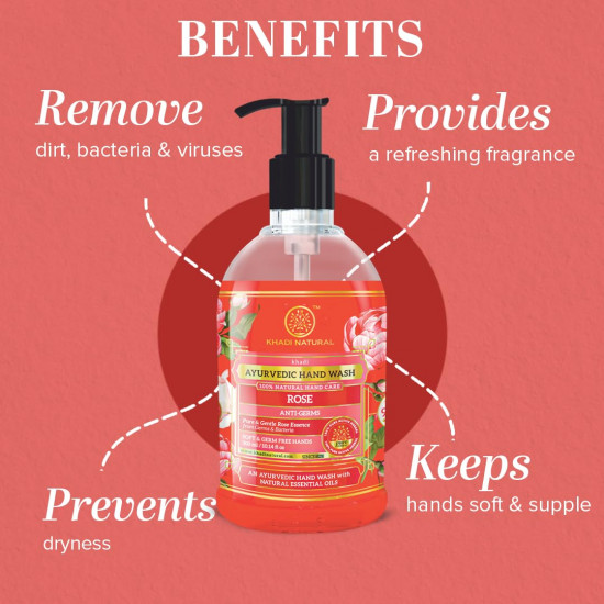 Khadi Natural Handwash| Rose fragrance| Keeps skin hydrated| Maintains natural pH balance| Rebalances dry and sensitive skin| Pack of 2 (300 ml)