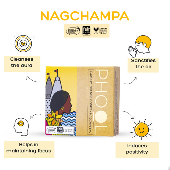 PHOOL LUXURY INCENSE Pack Of 2 Natural Incense Cones, Meditation Pack - 80 Organic Dhoop Cones | Fragrances - Nagchampa & Patchouli | Dhoop Cones For Pooja | Free Dhoop Stand Inside
