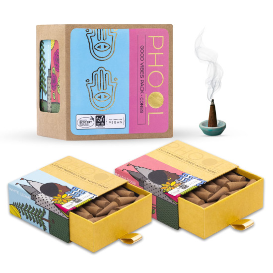 PHOOL LUXURY INCENSE Good Vibes Pack Of 80 Natural Dhoop Cones | Indian Rose & White Cedar | Special Pack Of 80 Dhoop Cones For Pooja - 500 Gms | Sulphur & Charcoal Free