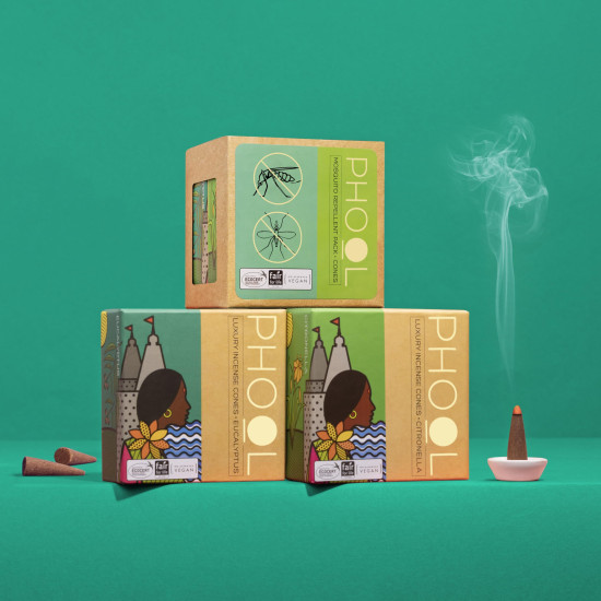 Phool - Mosquito Repellent dhoop| Pack of 2 (80 Organic Dhoop Cones | 2 Fragrances- Citronella & Eucalyptus)+1 Free Ceramic Holder |Handrolled |Sulphur & Charcoal Free | 100% Organic (500 GMS)