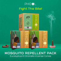 Phool - Mosquito Repellent dhoop| Pack of 2 (80 Organic Dhoop Cones | 2 Fragrances- Citronella & Eucalyptus)+1 Free Ceramic Holder |Handrolled |Sulphur & Charcoal Free | 100% Organic (500 GMS)