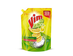 Vim Dishwash Liquid Gel Lemon Refill Pouch, 2 Ltr | Dishwash Gel Infused With The Power Of Lemons | Leaves No Residue