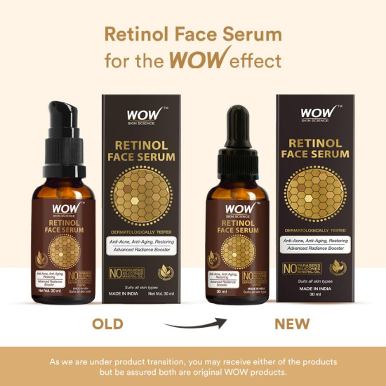 WOW Skin Science Retinol Face Serum - Oil Free - Skin Plumping, Boost Collagen, Anti Acne, Anti Aging, Restoration - No Parabens, Silicones & Mineral Oil, 30 ml