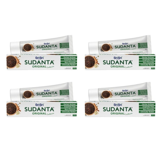 Sri Sri Tattva Sudanta Original Toothpaste - All Natural, Fluoride Free Tooth Paste with Cloves, Cinnamon, Bakul & More - 200g (Pack of 4), for Kids and Adults Sri Sri Tattva Sudanta Original Toothpaste - All Natural, Fluoride Free Tooth Paste with Cloves, Cinnamon, Bakul & More - 200g (Pack of 4), for Kids and Adults