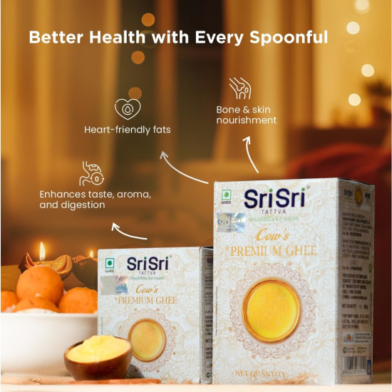 Sri Sri Tattva Premium Cow Ghee 500 ml | Pure Cow Ghee | Vedic Bilona Method | Natural, Lactose & Gluten-Free | Excellent for Digestion I Pack of 3