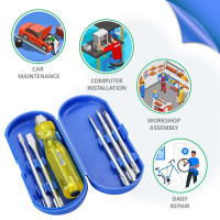 TATA Agrico 5-in-1 Screwdriver Set | Multi-Purpose Hand Tool Kit with Flat Blades, Poker Bars & Extension Rod | Durable Screw Driver Kit for Home, Garage & Industrial Use (Yellow)