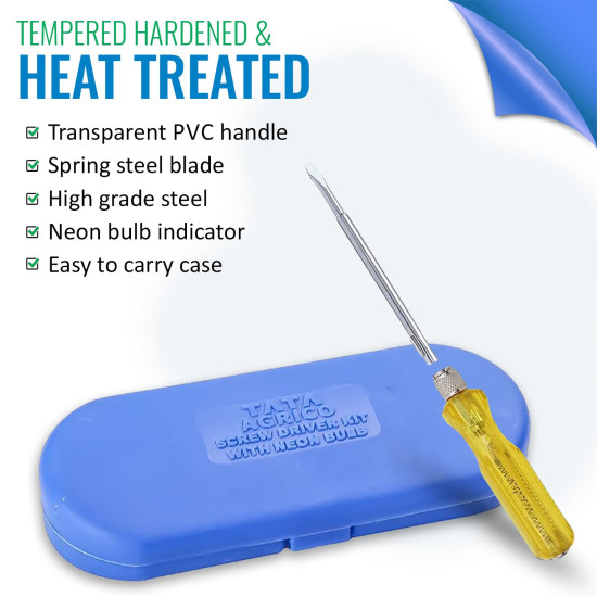 TATA Agrico 5-in-1 Screwdriver Set | Multi-Purpose Hand Tool Kit with Flat Blades, Poker Bars & Extension Rod | Durable Screw Driver Kit for Home, Garage & Industrial Use (Yellow)