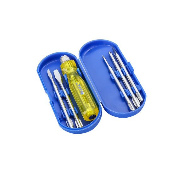 TATA Agrico 5-in-1 Screwdriver Set | Multi-Purpose Hand Tool Kit with Flat Blades, Poker Bars & Extension Rod | Durable Screw Driver Kit for Home, Garage & Industrial Use (Yellow)