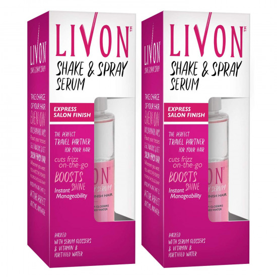 Livon Shake & Spray Serum for Frizz-Free, Smooth & Glossy Hair On-The-Go, 50 ml (Pack of 2)