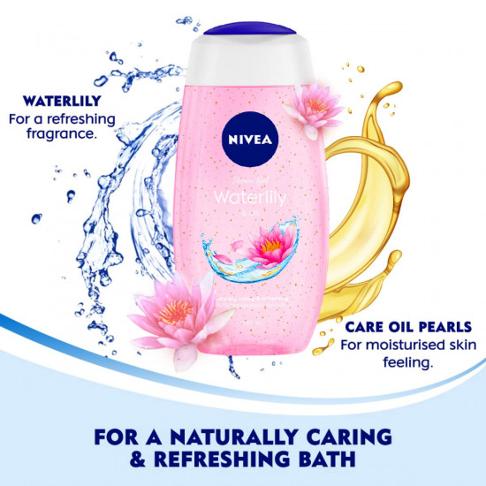 NIVEA Waterlily and oil 125 ml Body Wash| Shower Gel with Scent of Waterlily and Care Oil | Pure Glycerin for Instant Soft & Summer Fresh Skin|Microplastic Free |Clean, Healthy & Moisturized Skin