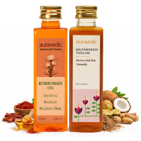 Auravedic Kumkumadi tailam for face Kumkumadi face oil for glowing skin & Nalpamaradi thailam 100 ml pack of 2 kumkumadi oil pigmentation serum body oil after bath for daily use Auravedic Kumkumadi tailam for face Kumkumadi face oil for glowing skin & Nalpamaradi thailam 100 ml pack of 2 kumkumadi oil pigmentation serum body oil after bath for daily use