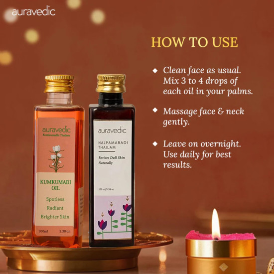 Auravedic Kumkumadi tailam for face Kumkumadi face oil for glowing skin & Nalpamaradi thailam 100 ml pack of 2 kumkumadi oil pigmentation serum body oil after bath for daily use Auravedic Kumkumadi tailam for face Kumkumadi face oil for glowing skin & Nalpamaradi thailam 100 ml pack of 2 kumkumadi oil pigmentation serum body oil after bath for daily use