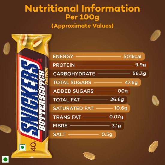 Snickers Butterscotch Chocolate Bar | Loaded with Delicious Butterscotch Nougat and Caramel | Nutty Delight for Gifting on All Occasions | 40g | Pack of 15