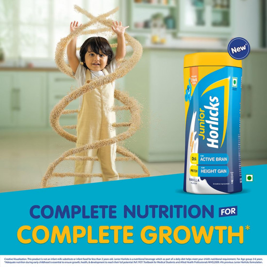 Junior Horlicks Health & Nutrition Drink Chocolate, 500g Jar, Children's health drink for overall growth, Health drink for kids 2 to 6 years