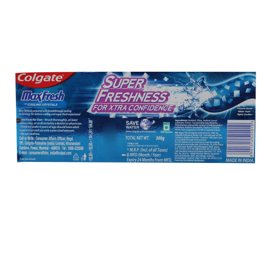 Colgate Max Fresh Blue Gel Toothpaste, Fresh Breath, 300g (Cooling Crystals)