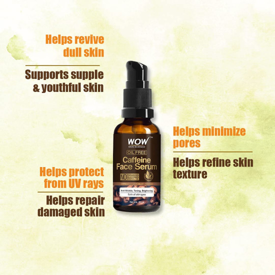WOW Skin Science Caffeine Face Serum | Toning, Brightening & Anti Wrinkle | Bright, Clear Skin | Moisturizes and Protects Sun Damage | For Women & Men | No Parabens | 30 ml