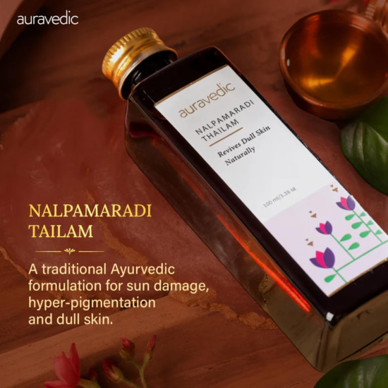 Auravedic Nalpamaradi Thailam for Face Body oil after bath for daily use 100 ml Nalpamaradi oil for Skin Brightening Pigmentation DeTan For Men Women Auravedic Nalpamaradi Thailam for Face Body oil after bath for daily use 100 ml Nalpamaradi oil for Skin Brightening Pigmentation DeTan For Men Women