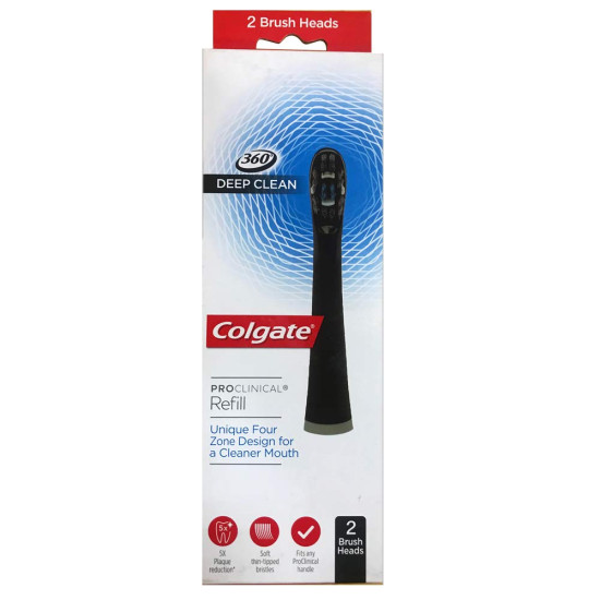 Virtual Bundle - Colgate 360 Charcoal Battery Toothbrush Refill (Multicolor) + Colgate 360 Deep Clean Charcoal Brush Head for Colgate PROCLINICAL Toothbrushes