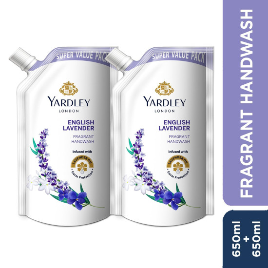 Yardley London English Lavender 650ml Pack of 2 Fragrant Handwash| Infused with Pure Lavender Oil| Germ Protection| For Soft & Fragrant Skin