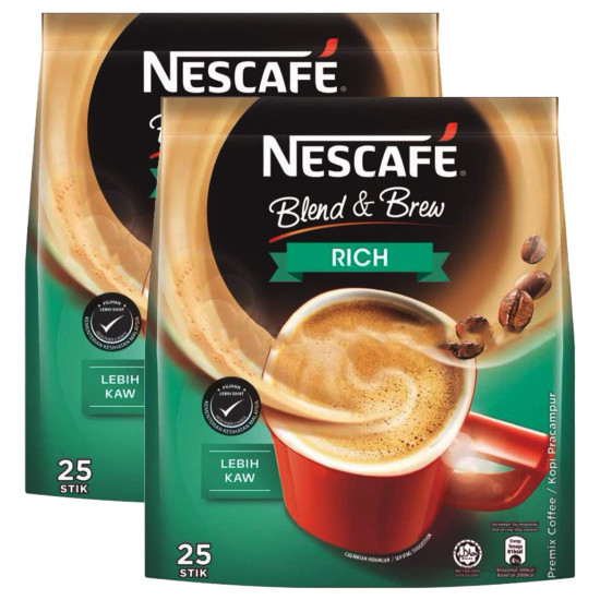 Nescafe 3 in 1 Rich Coffee, 25 Sachets Bag, 2 X 475 G, Ground