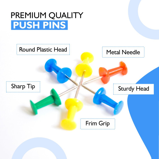 YAJNAS® 100 Pieces Transparent Multicolor Push Pins/Thumb/Tracks Pins & Gem Pins for Notice Boards, Soft Boards, Bulletin Boards, Display Boards—Ideal for Office, Home, School, Shop, Craft Work