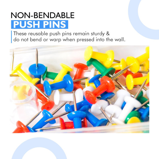 YAJNAS® 100 Pieces Transparent Multicolor Push Pins/Thumb/Tracks Pins & Gem Pins for Notice Boards, Soft Boards, Bulletin Boards, Display Boards—Ideal for Office, Home, School, Shop, Craft Work