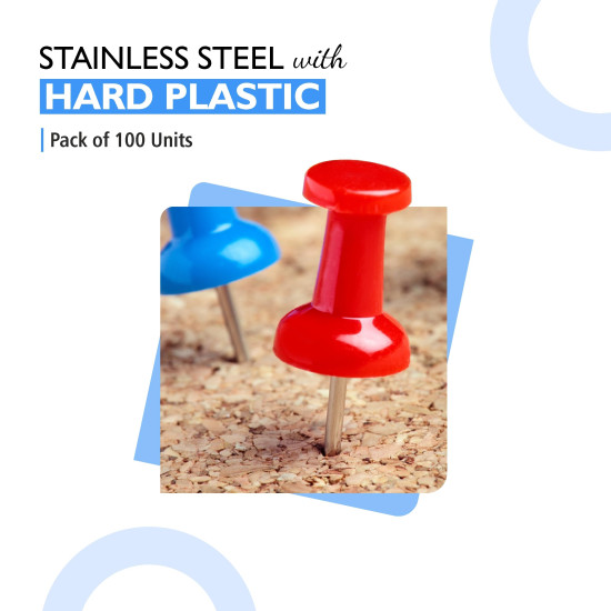 YAJNAS® 100 Pieces Transparent Multicolor Push Pins/Thumb/Tracks Pins & Gem Pins for Notice Boards, Soft Boards, Bulletin Boards, Display Boards—Ideal for Office, Home, School, Shop, Craft Work