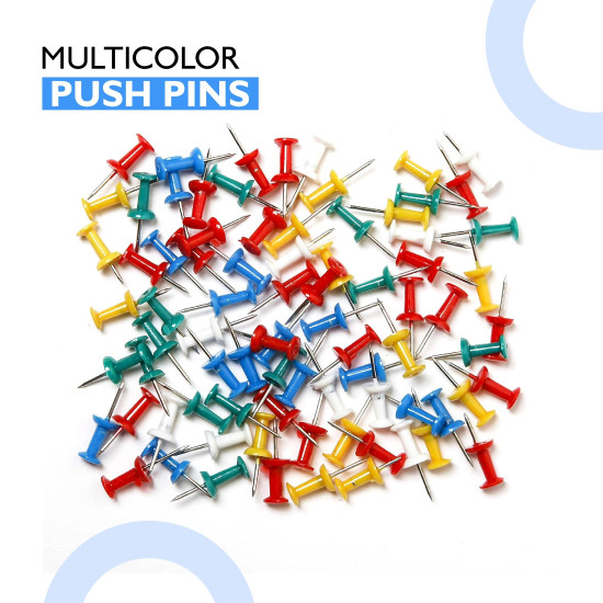 YAJNAS® 100 Pieces Transparent Multicolor Push Pins/Thumb/Tracks Pins & Gem Pins for Notice Boards, Soft Boards, Bulletin Boards, Display Boards—Ideal for Office, Home, School, Shop, Craft Work