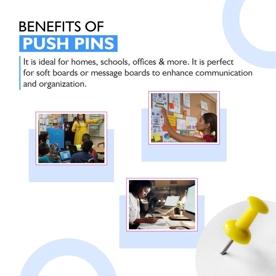 YAJNAS® 100 Pieces Transparent Multicolor Push Pins/Thumb/Tracks Pins & Gem Pins for Notice Boards, Soft Boards, Bulletin Boards, Display Boards—Ideal for Office, Home, School, Shop, Craft Work