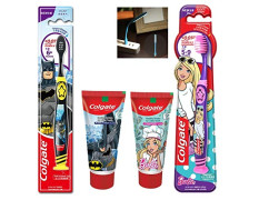 Colgate Kids Anti cavity extra Soft Tongue Cleaner Toothbrush Batman + Barbie & Anticavity Batman + Barbie Toothpaste For Kids - 80g + 80g (Bubble Fruit Flavour) Soft - 1 pc (Free Usb Led)