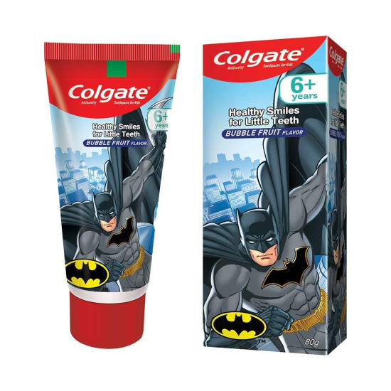 Colgate Kids Anti cavity extra Soft Tongue Cleaner Toothbrush Batman + Barbie & Anticavity Batman + Barbie Toothpaste For Kids - 80g + 80g (Bubble Fruit Flavour) Soft - 1 pc (Free Usb Led)