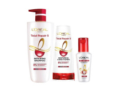 L'Oreal Paris Repairing Shampoo + Restoring Conditioner + Smoothening and Repairing Serum For Damaged and Weak Hair, With Pro-Keratin, Ceramide+UV Filter, Total Repair 5, Bundle pack
