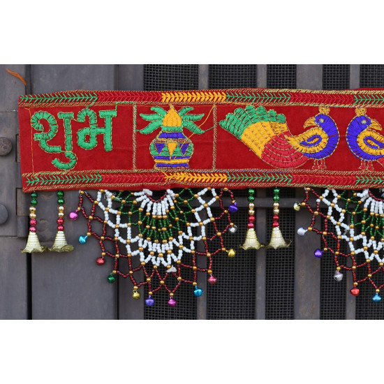 CraftVatika Fabric Traditional Toran Bandarwal Door Hanging Main Door Shubh Labh Wall Hanging Fancy Toran , Multicolor, 927 Millimeters