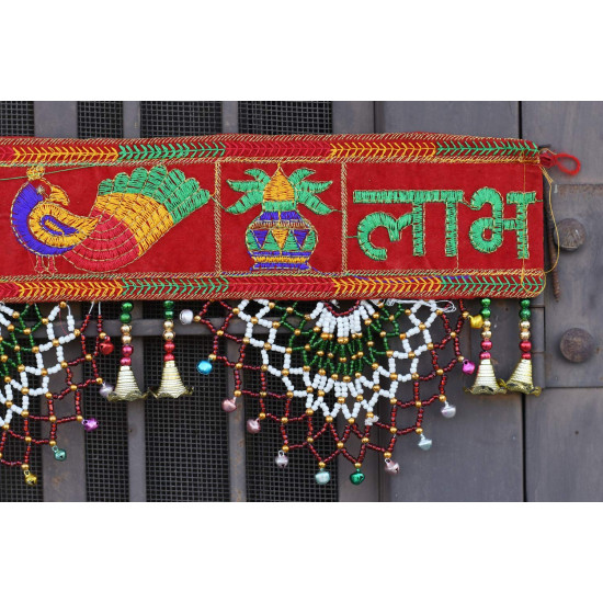 CraftVatika Fabric Traditional Toran Bandarwal Door Hanging Main Door Shubh Labh Wall Hanging Fancy Toran , Multicolor, 927 Millimeters