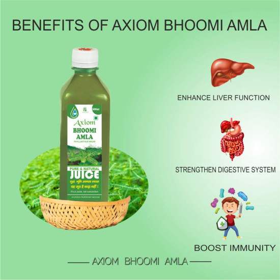 Axiom Bhoomi Amla Juice | Strengthens The Digestive System | Liver Detox Supplement | Rich Supplement with Pure Bhumi Amla Herbs | Certified Product - 500mL