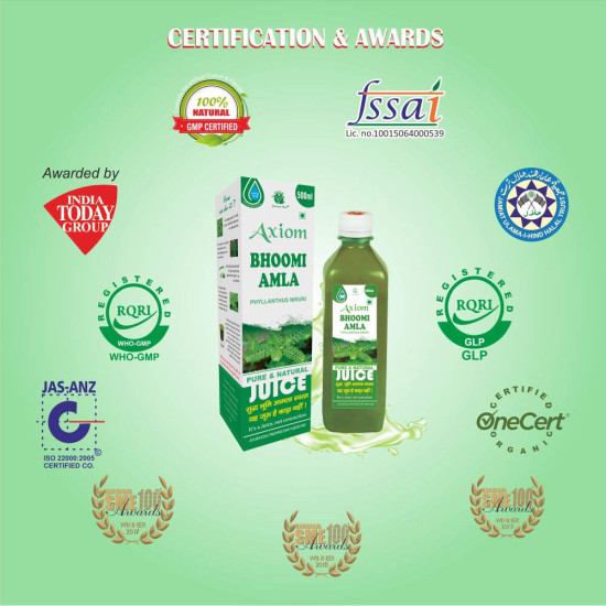 Axiom Bhoomi Amla Juice | Strengthens The Digestive System | Liver Detox Supplement | Rich Supplement with Pure Bhumi Amla Herbs | Certified Product - 500mL