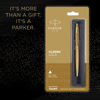 Parker Classic Gold Ball Pen With (Parker Quink Flow Refill Combo Pack 2 - Blue Ink) By DTL Company