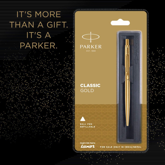 Parker Classic Gold Ball Pen With (Parker Quink Flow Refill Combo Pack 2 - Blue Ink) By DTL Company
