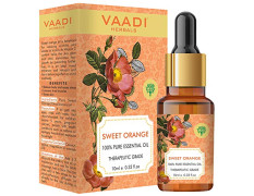VAADI HERBALS Sweet Orange Essential Oil - Vitamin C Reduces Hairfall, Improves Skin Complexion, Enhances Mood, Loosens Tired Muscles - 100% Pure Therapeutic Grade, 10 ml