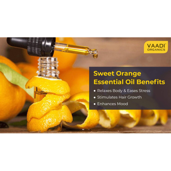 VAADI HERBALS Sweet Orange Essential Oil - Vitamin C Reduces Hairfall, Improves Skin Complexion, Enhances Mood, Loosens Tired Muscles - 100% Pure Therapeutic Grade, 10 ml