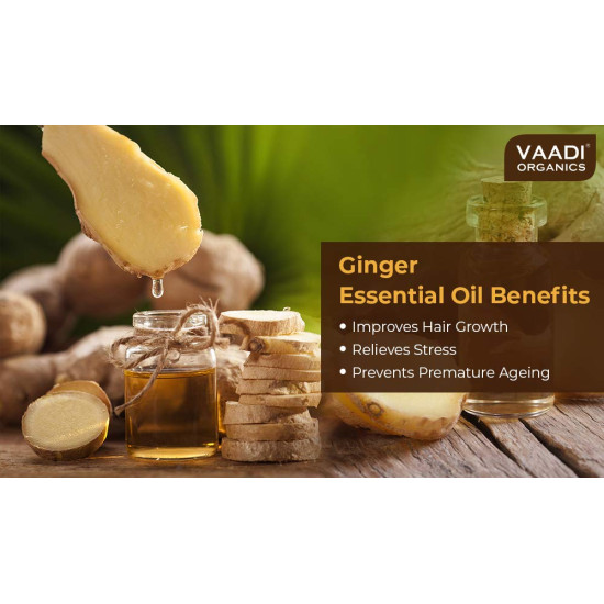 Vaadi Herbals Ginger Essential Oil - Tones Skin, Prevents Hairfall, Soothing Woody Aroma - 100% Pure Therapeutic Grade, 10 ml