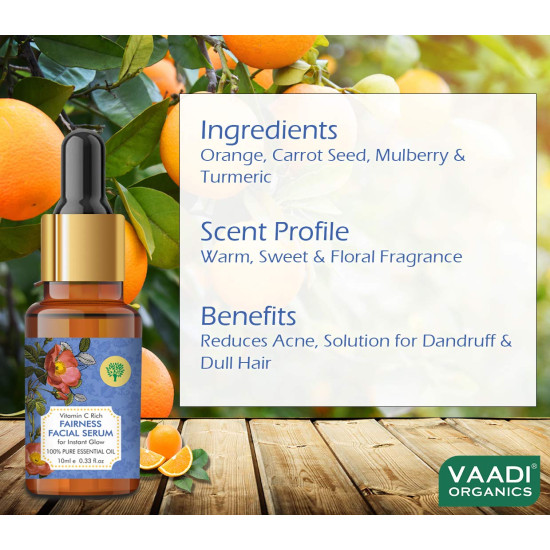 VAADI HERBALS Vitamin C Fairness Facial Serum - Brightens Skin, Lightens Complexion, Protects From Sun Damage, 10 ml