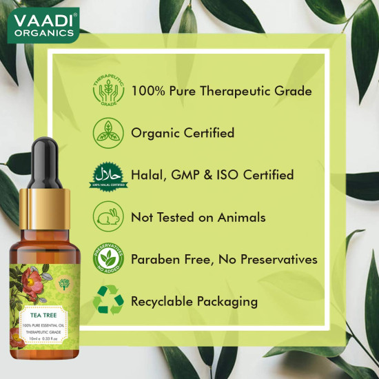 VAADI HERBALS Tea Tree Essential Oil - Reduces Acne, Prevents Dandruff & Hairfall, 10 ml