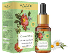 VAADI HERBALS Chamomile Essential Oil - Reduces Blemishes, Evens Skin Tone - Relieves Stress, Better Sleep - 100% Pure Therapeutic Grade, 10 ml